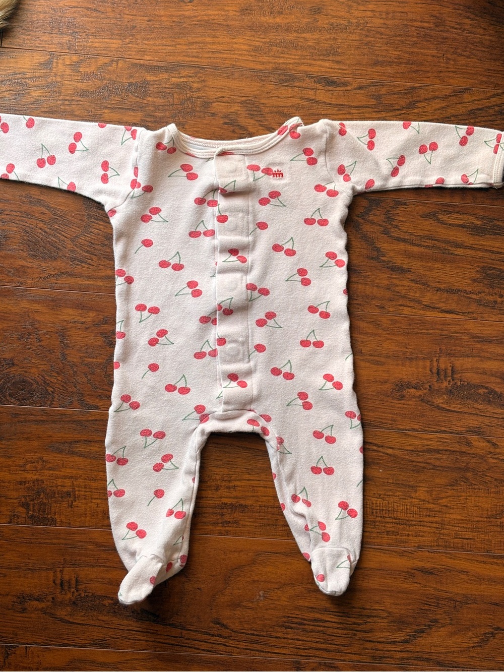 Magnetic Me One-Piece Footed Pajamas in pale pink  with Red Cherry Print